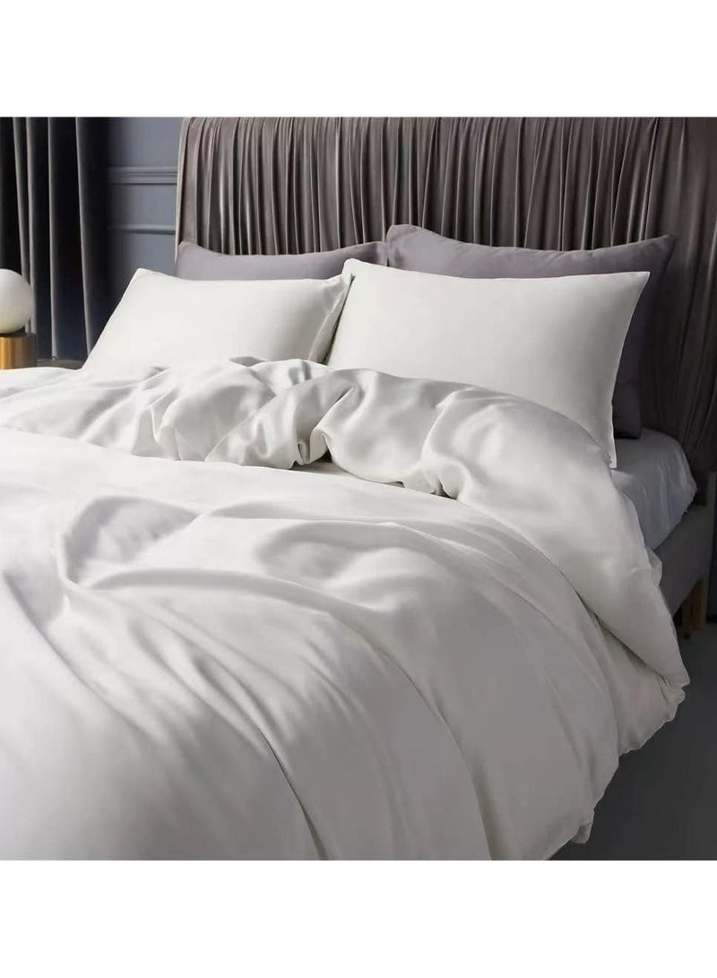 Bed Sheet 100% Tencel Lyocell Set 4PC Flat Sheet 1 Fitted Sheet 2 Pillowcases (White)