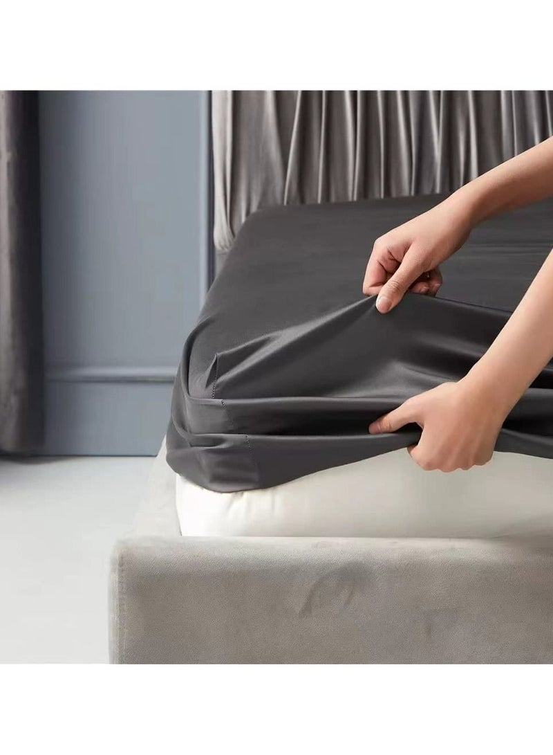 Bed Sheet 100% Tencel Lyocell Set 4PC Flat Sheet 1 Fitted Sheet 2 Pillowcases (Dark Grey)