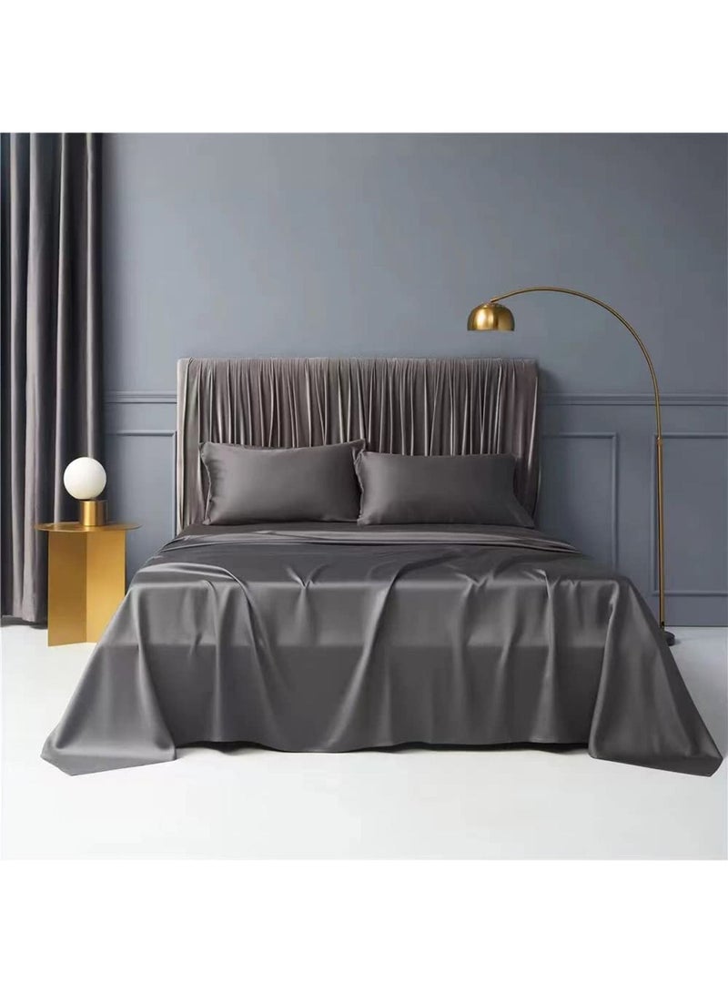 Bed Sheet 100% Tencel Lyocell Set 4PC Flat Sheet 1 Fitted Sheet 2 Pillowcases (Dark Grey)