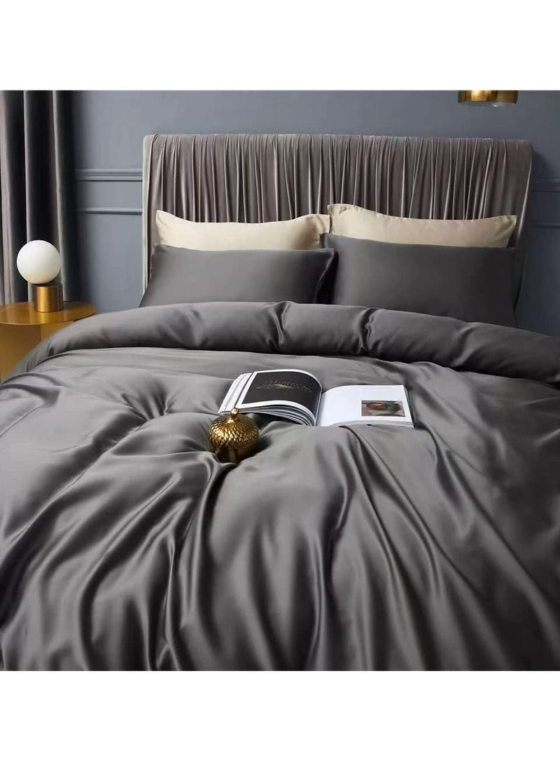 Bed Sheet 100% Tencel Lyocell Set 4PC Flat Sheet 1 Fitted Sheet 2 Pillowcases (Dark Grey)