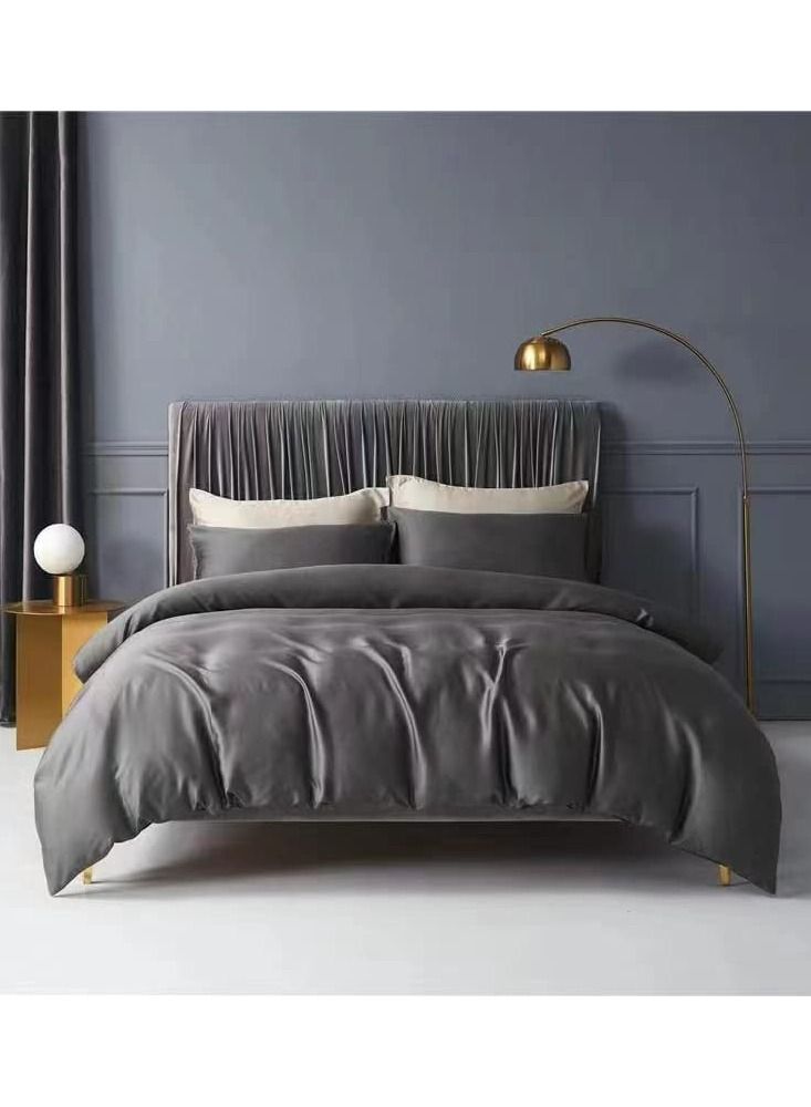 Bed Sheet 100% Tencel Lyocell Set 4PC Flat Sheet 1 Fitted Sheet 2 Pillowcases (Dark Grey)