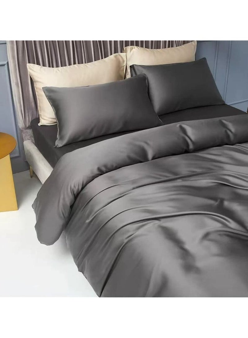 Bed Sheet 100% Tencel Lyocell Set 4PC Flat Sheet 1 Fitted Sheet 2 Pillowcases (Dark Grey)