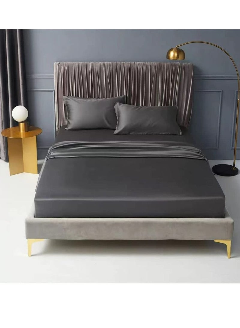 Bed Sheet 100% Tencel Lyocell Set 4PC Flat Sheet 1 Fitted Sheet 2 Pillowcases (Dark Grey)
