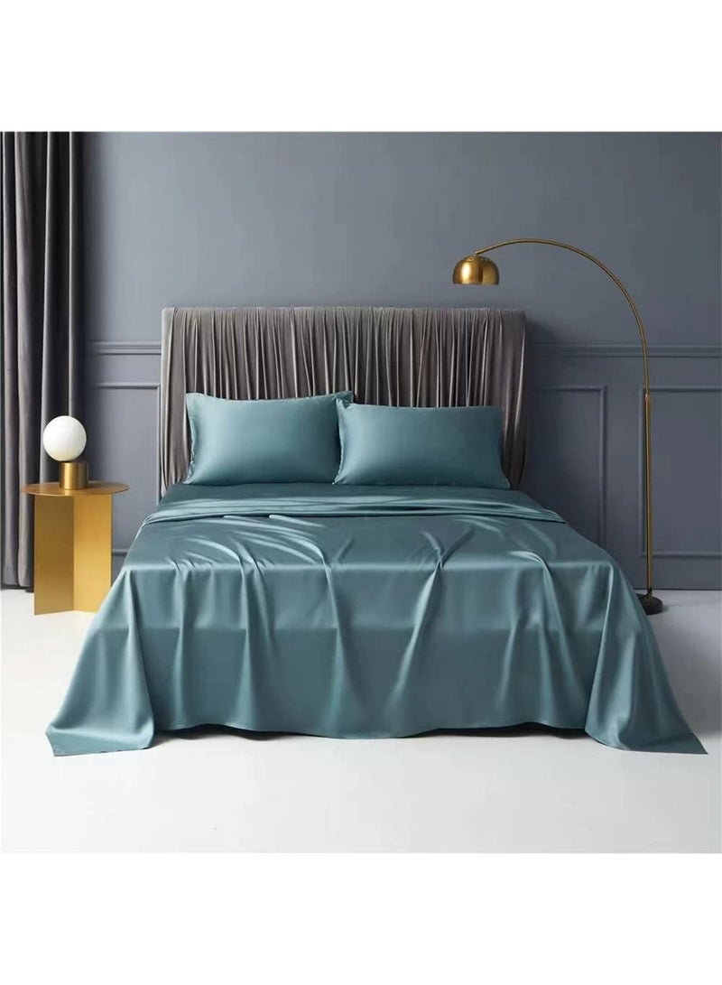 Bed Sheet 100% Tencel Lyocell Set 4PC Flat Sheet 1 Fitted Sheet 2 Pillowcases (Dark Green)