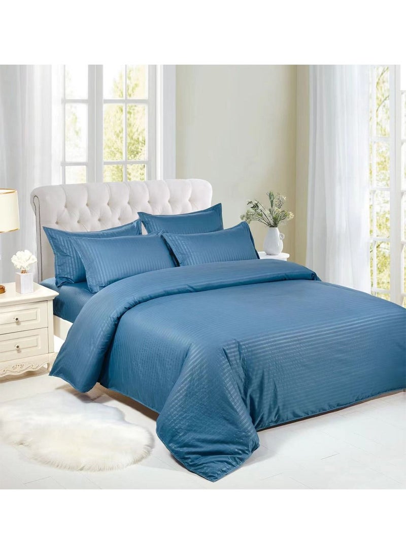 Bed Sheet Set 100% Soft Brushed Cotton Duvetcover Fitted Sheet and 4 Matching Pillowcase 6Pcs(Blue)