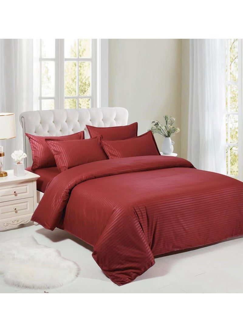 Bed Sheet Set 100% Soft Brushed Cotton Duvetcover Fitted Sheet and 4 Matching Pillowcase 6Pcs(Red)