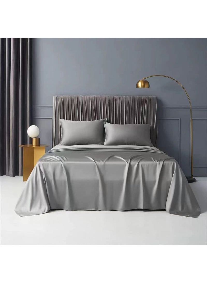 Bed Sheet 100% Tencel Lyocell Set 4PC Flat Sheet 1 Fitted Sheet 2 Pillowcases (Silver)