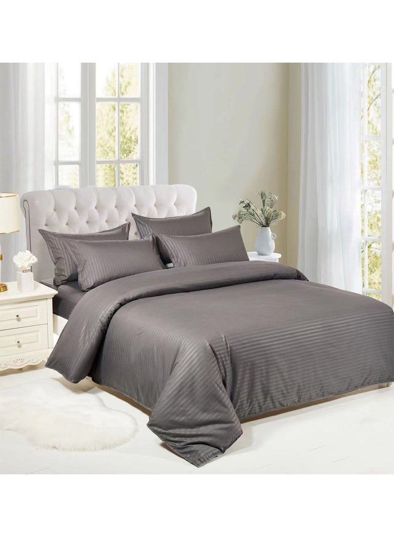 Bed Sheet Set 100% Soft Brushed Cotton Duvetcover Fitted Sheet and 4 Matching Pillowcase 6Pcs(Dark Black)