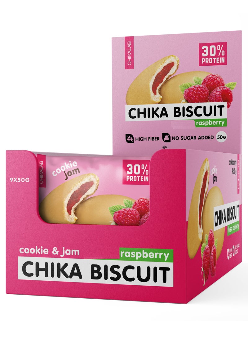 Chika Biscuit Protein Cookie with Jam Filling Raspberry Flavor High Fiber and No Sugar Added 9x50g