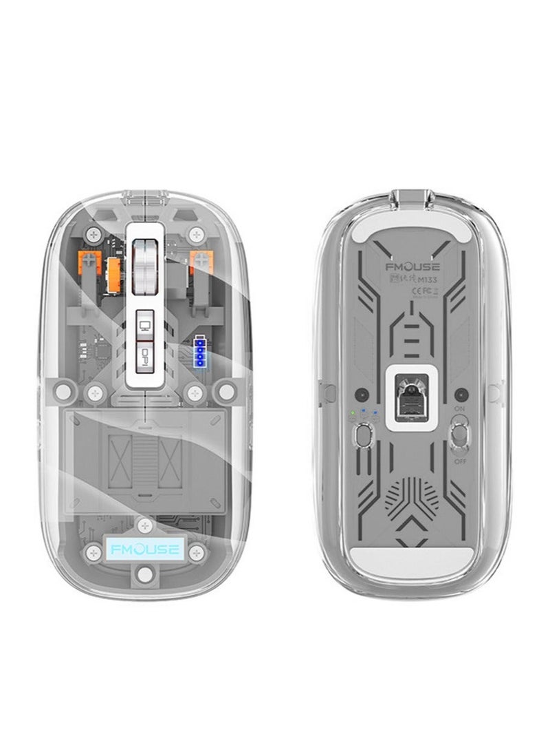 FMOUSE Bluetooth Wireless Mouse,Tri-Mode 2.4G/USB-C/Bluetooth Mouse Up to 2400 DPI,Chroma RGB Backlit,Transparent Mechanical Gaming Mouse,Must-Have Cool USB Computer Mouse for Gaming and Esports
