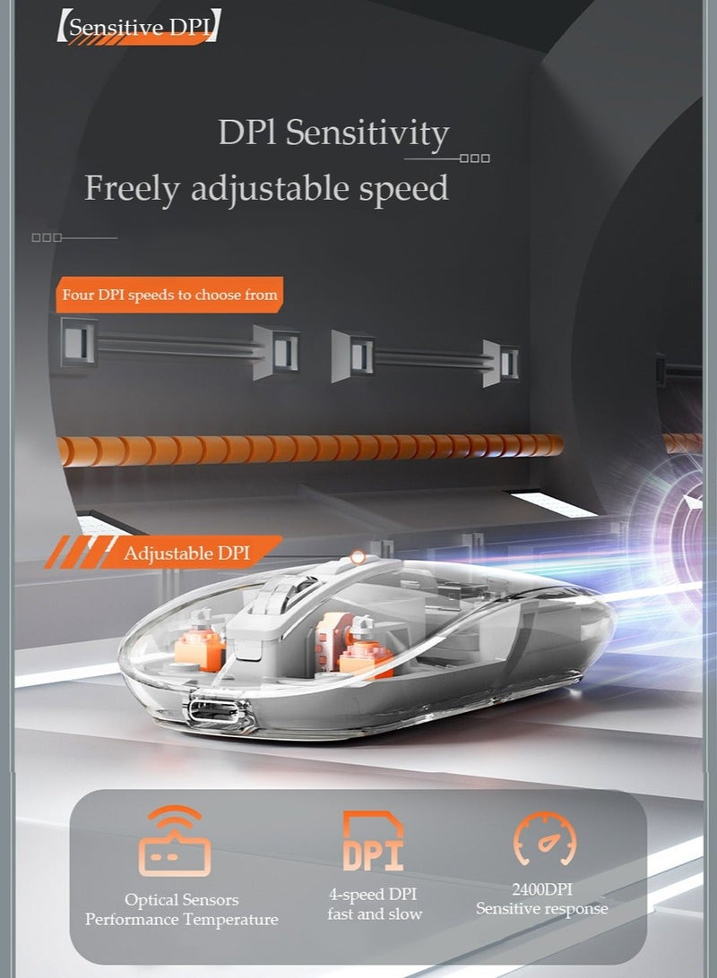 FMOUSE Bluetooth Wireless Mouse,Tri-Mode 2.4G/USB-C/Bluetooth Mouse Up to 2400 DPI,Chroma RGB Backlit,Transparent Mechanical Gaming Mouse,Must-Have Cool USB Computer Mouse for Gaming and Esports
