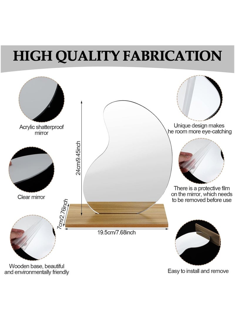2 Pack Room Decor Aesthetic Acrylic Makeup Mirror for Desk Decor with Stand Vanity Mirror Stand Mirror Frameless Wooden Stand Mirror Tabletop Makeup Mirror for Bedroom Living Room, 2 Styles