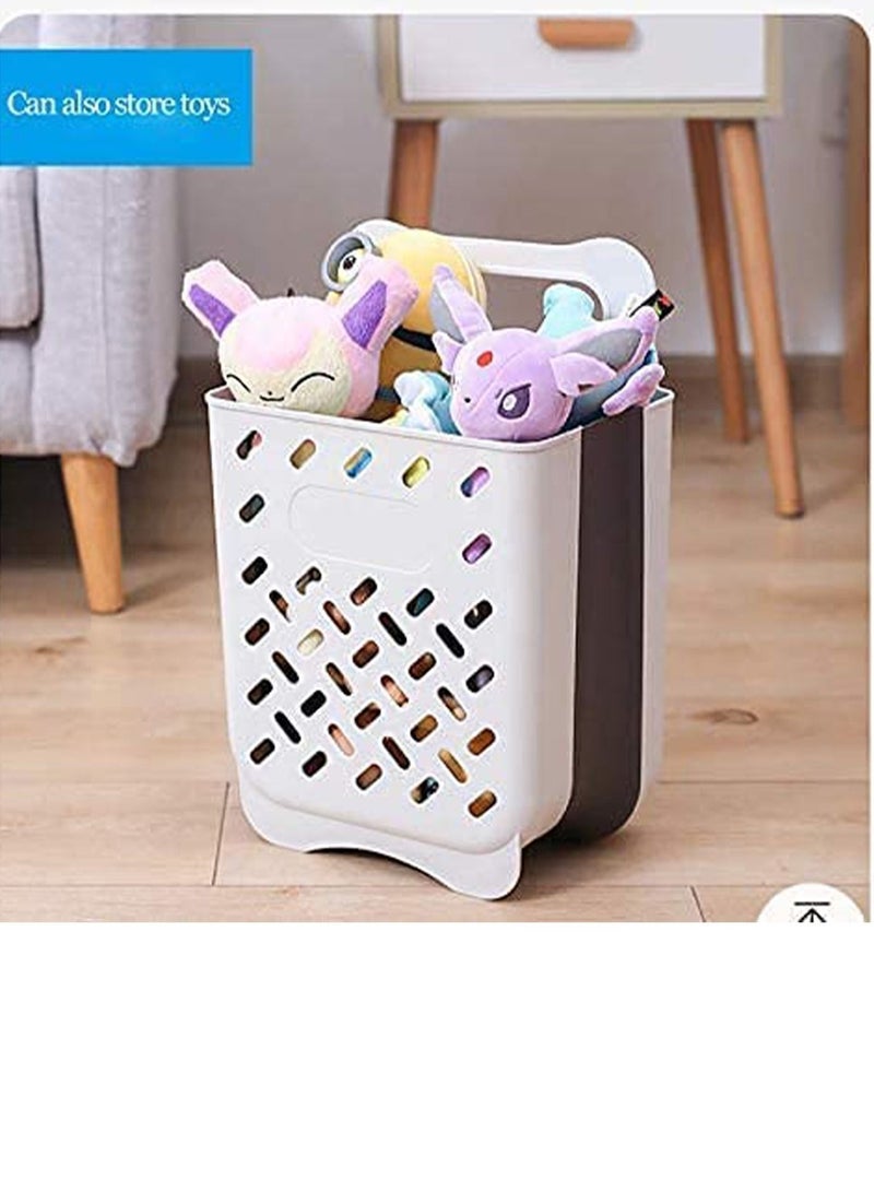 Plastic Collapsible Hanging Laundry Basket with carrying Handle, Space-Saving Wall Hanging Durable Tall Folding Plastic Laundry Hamper Waterproof Dirty Clothes Organizer (Grey Large)