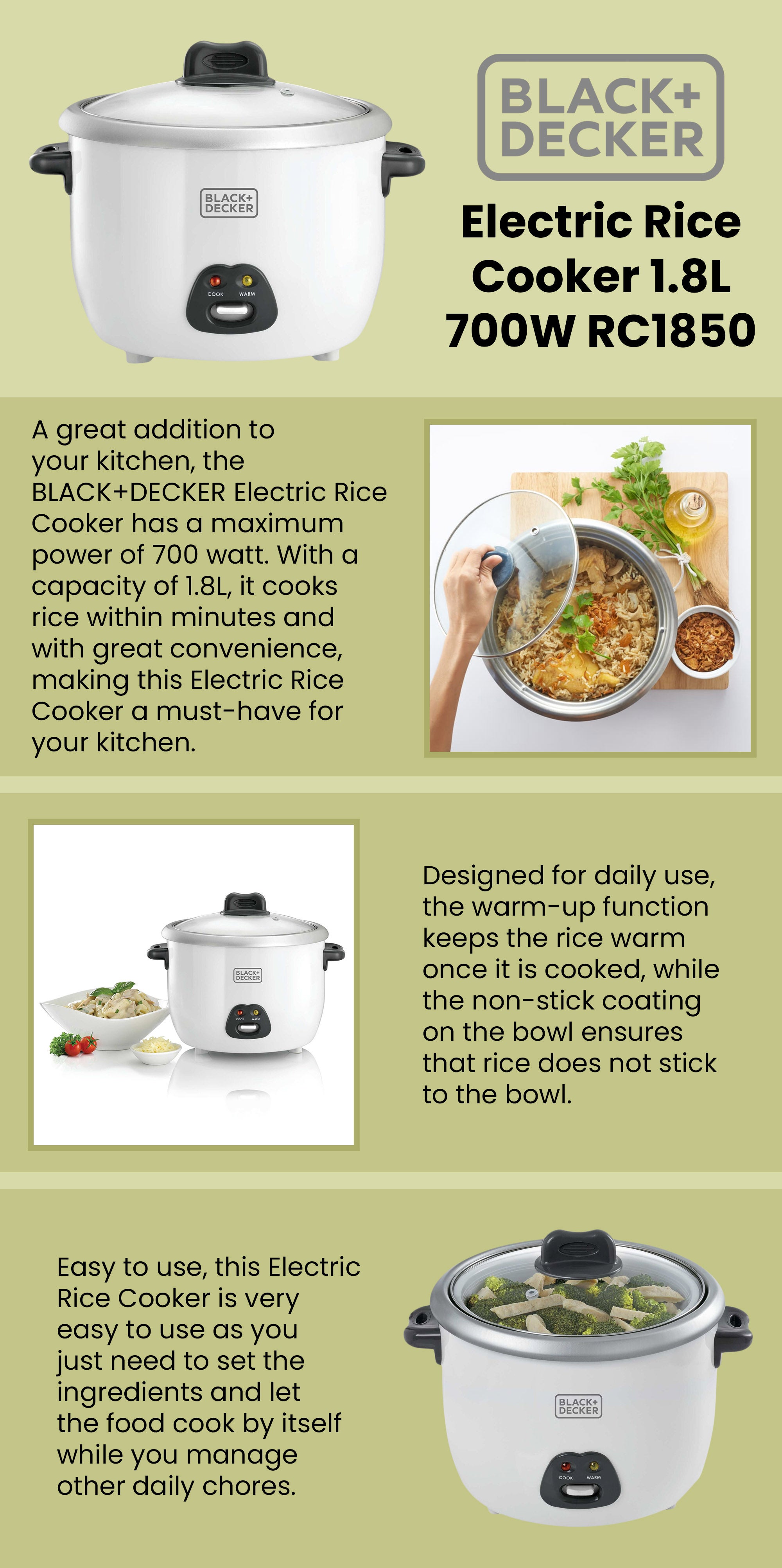 Electric Rice Cooker 1.8 L 700.0 W RC1850 White/Black