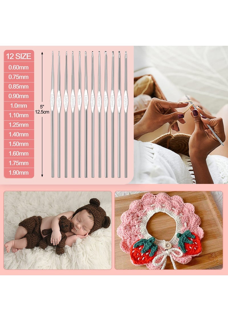Crochet Kit for Beginners Adults Kids Complete Crochet Set with Yarn Crochet Instruction Crochet Hook Storage Case Knitting & Crochet Supplies Ideal Crochet Gift for Crocheter Beginner (Pink)