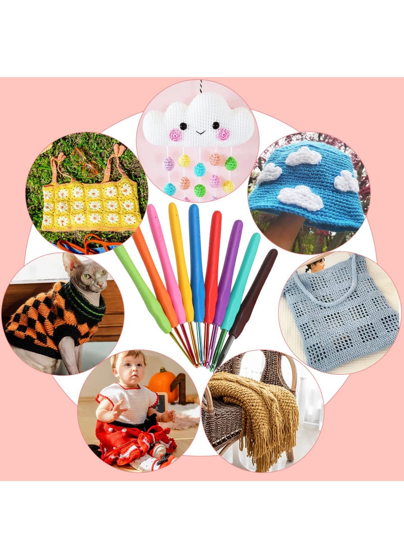 Crochet Kit for Beginners Adults Kids Complete Crochet Set with Yarn Crochet Instruction Crochet Hook Storage Case Knitting & Crochet Supplies Ideal Crochet Gift for Crocheter Beginner (Pink)