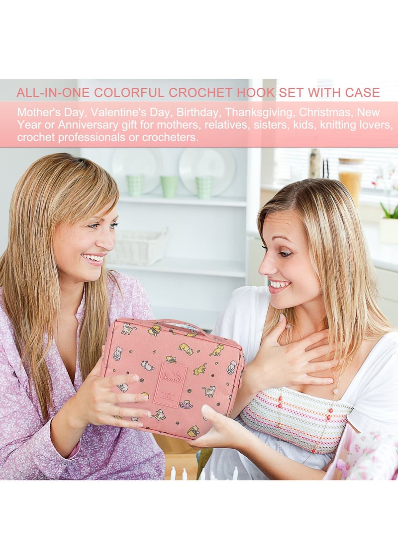 Crochet Kit for Beginners Adults Kids Complete Crochet Set with Yarn Crochet Instruction Crochet Hook Storage Case Knitting & Crochet Supplies Ideal Crochet Gift for Crocheter Beginner (Pink)