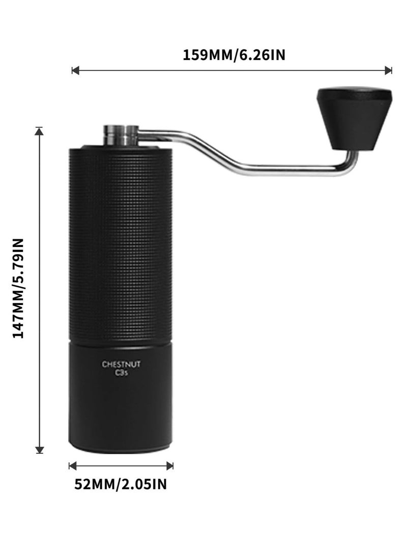 TIMEMORE C3S Manual Coffee Grinder with CNC Stainless Steel Conical Burr Capacity 25g, Internal Adjustable Setting, Double Bearing Positioning for Travel, Camping, Gift Chestnut (Black)