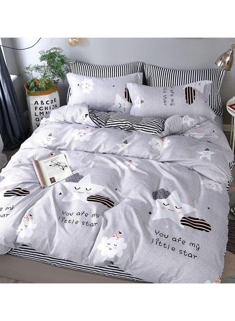 King Size Cotton Duvet Cover Set Microfibre Super Soft Cotton 6 piece Includes 1Duvet Cover 1 Fitted Sheet 4 Pillowcases