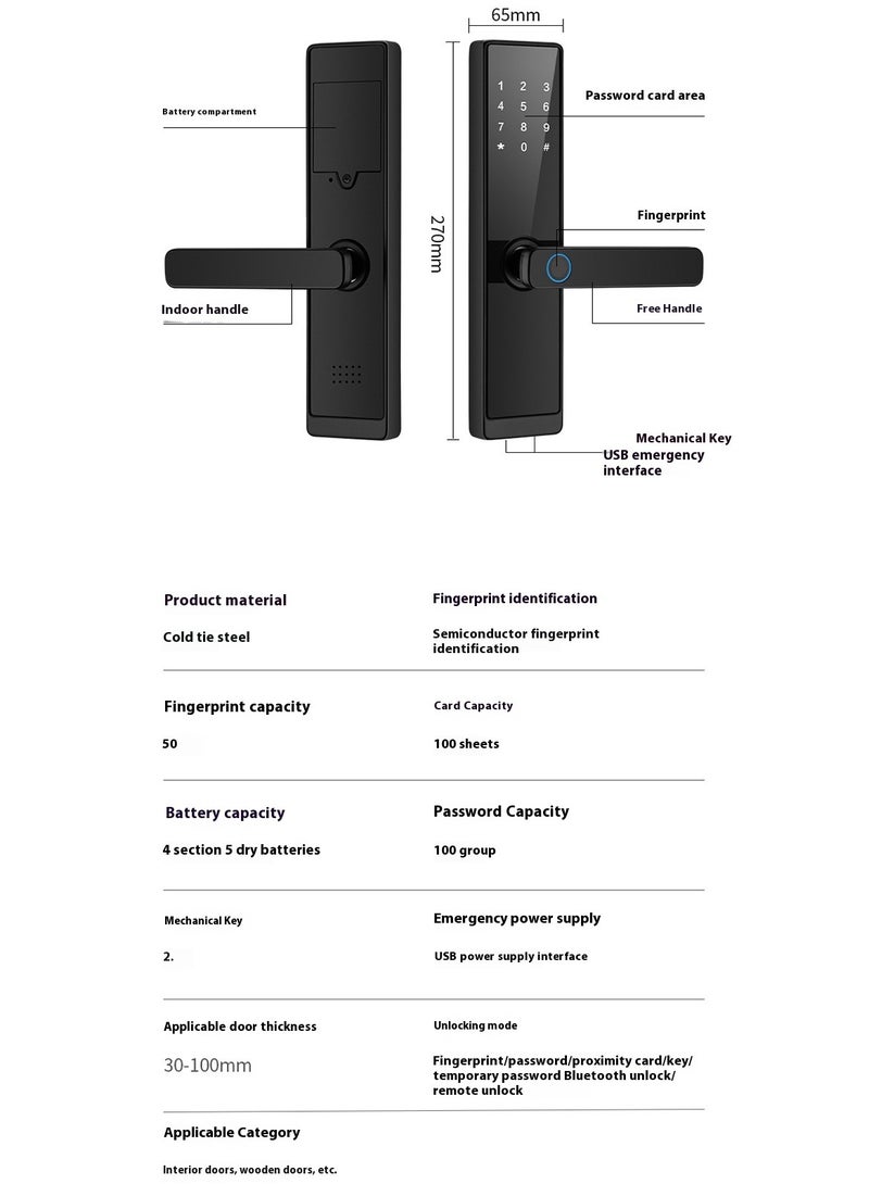 Smart Home Fingerprint/Password/Swipe/Key Smart Lock for Indoor Bedrooms and Offices