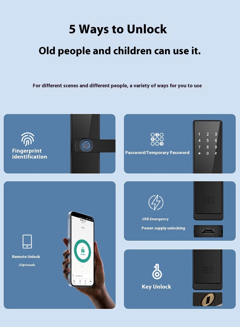 Smart Home Fingerprint/Password/Swipe/Key Smart Lock for Indoor Bedrooms and Offices