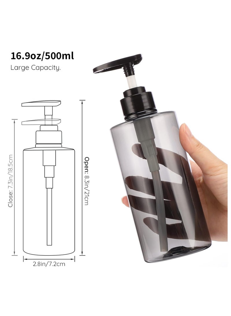 Segbeauty Shower Bottles Refillable, 3pcs 16.9oz/500ml Liquid Soap Dispenser with Labels, Empty Plastic Soap Lotion Pump Press Bottles for Shampoo Conditioner Body Soap Hand Soap Bathroom Hotel Gray