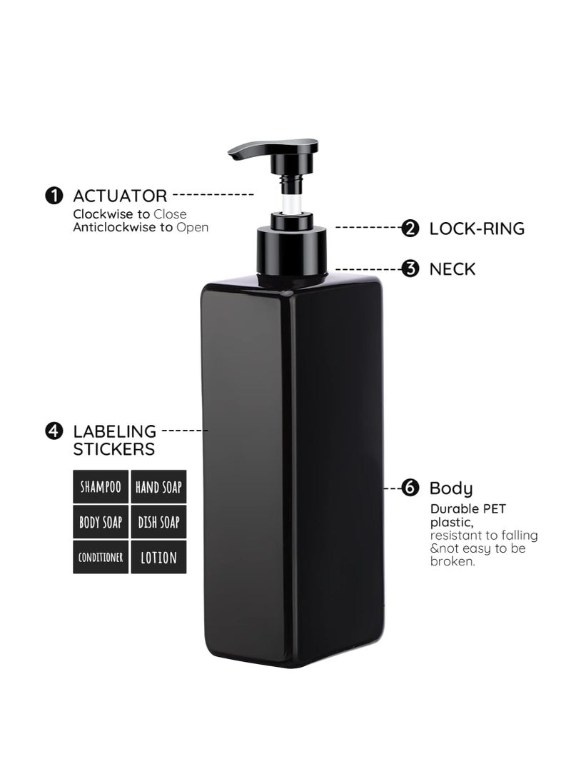 Segbeauty Shower Refillable Dispenser, 3pcs 16.9oz 500ml Pump Press Bottles with Labels, Empty Reusable Plastic Soap Dispenser Bathroom Shower Containers for Body Wash Shampoo Conditioner Lotion Black