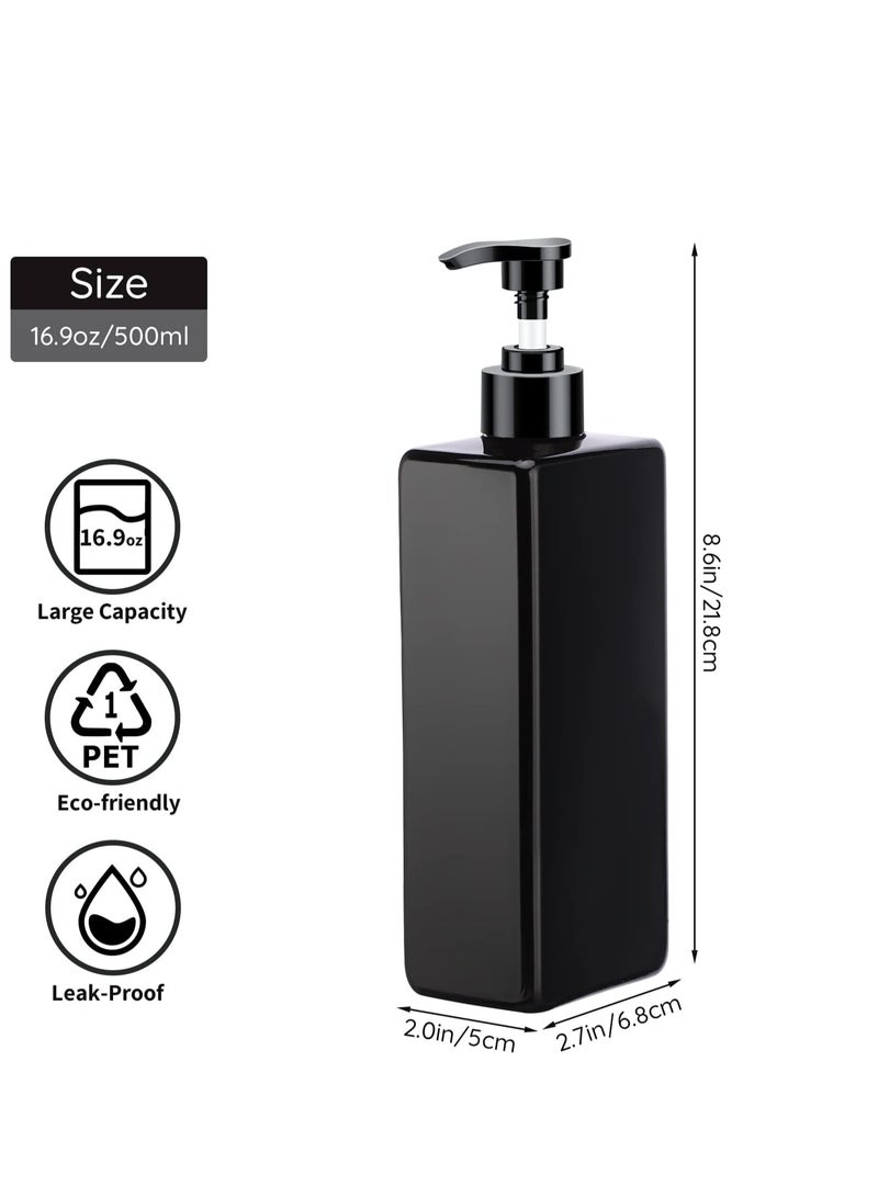 Segbeauty Shower Refillable Dispenser, 3pcs 16.9oz 500ml Pump Press Bottles with Labels, Empty Reusable Plastic Soap Dispenser Bathroom Shower Containers for Body Wash Shampoo Conditioner Lotion Black