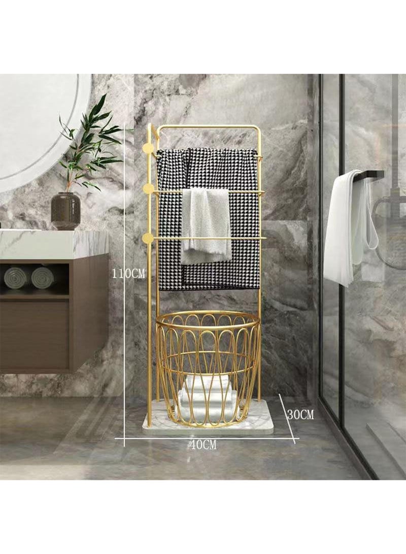 3-Tier Towel Rack with Basket for Dirty Clothes standing Blanket Rack for Bathroom and Bedroom