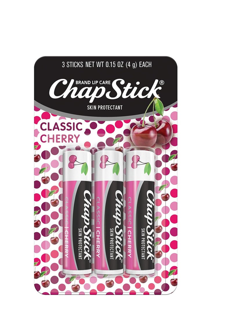 ChapStick Classic Skin Protectant Flavored Lip Balm Tube, Cherry Flavor, 0.15 Ounce (Pack of 3)