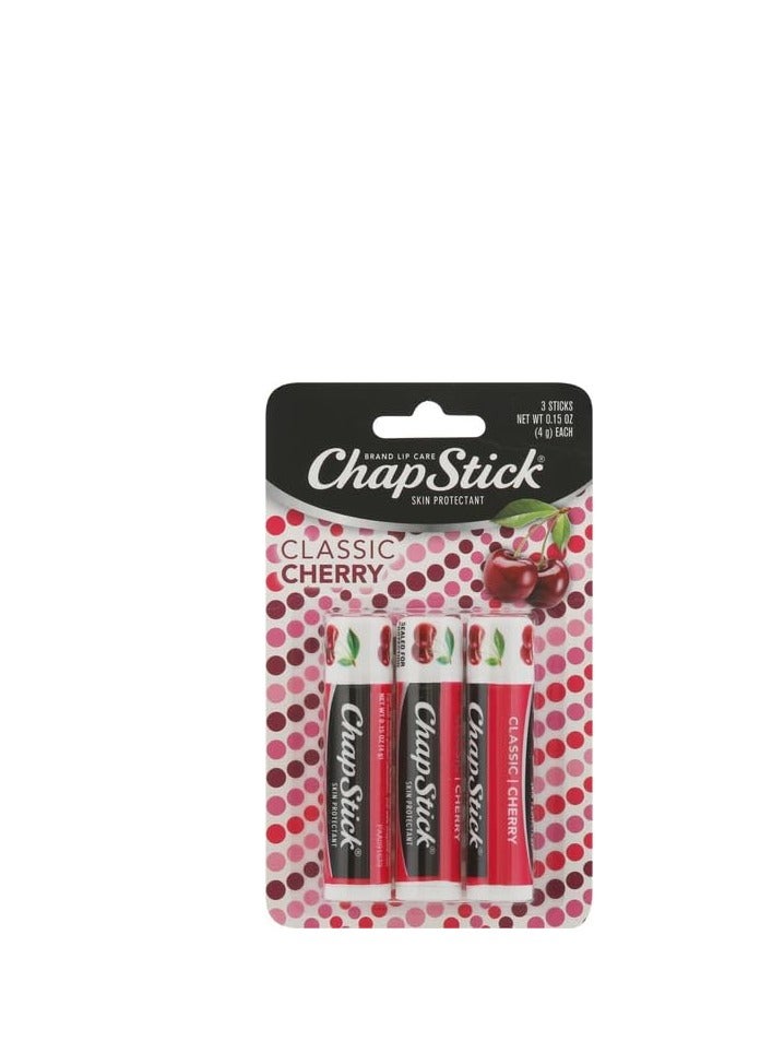 ChapStick Classic Skin Protectant Flavored Lip Balm Tube, Cherry Flavor, 0.15 Ounce (Pack of 3)