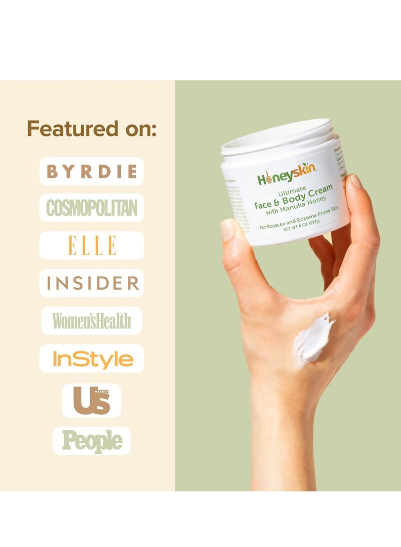 Hydrating Face Moisturizer & Body Cream with Manuka Honey Cream & Coconut Body Oil - Organic Face Moisturizer and Body Lotion for Extremely Dry Skin - For Dry Itchy Skin & Rosacea Treatment (8oz)