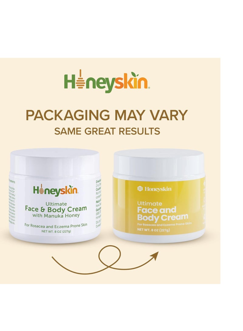 Hydrating Face Moisturizer & Body Cream with Manuka Honey Cream & Coconut Body Oil - Organic Face Moisturizer and Body Lotion for Extremely Dry Skin - For Dry Itchy Skin & Rosacea Treatment (8oz)