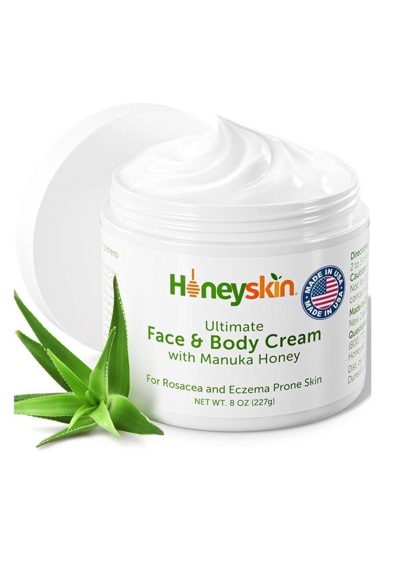 Hydrating Face Moisturizer & Body Cream with Manuka Honey Cream & Coconut Body Oil - Organic Face Moisturizer and Body Lotion for Extremely Dry Skin - For Dry Itchy Skin & Rosacea Treatment (8oz)