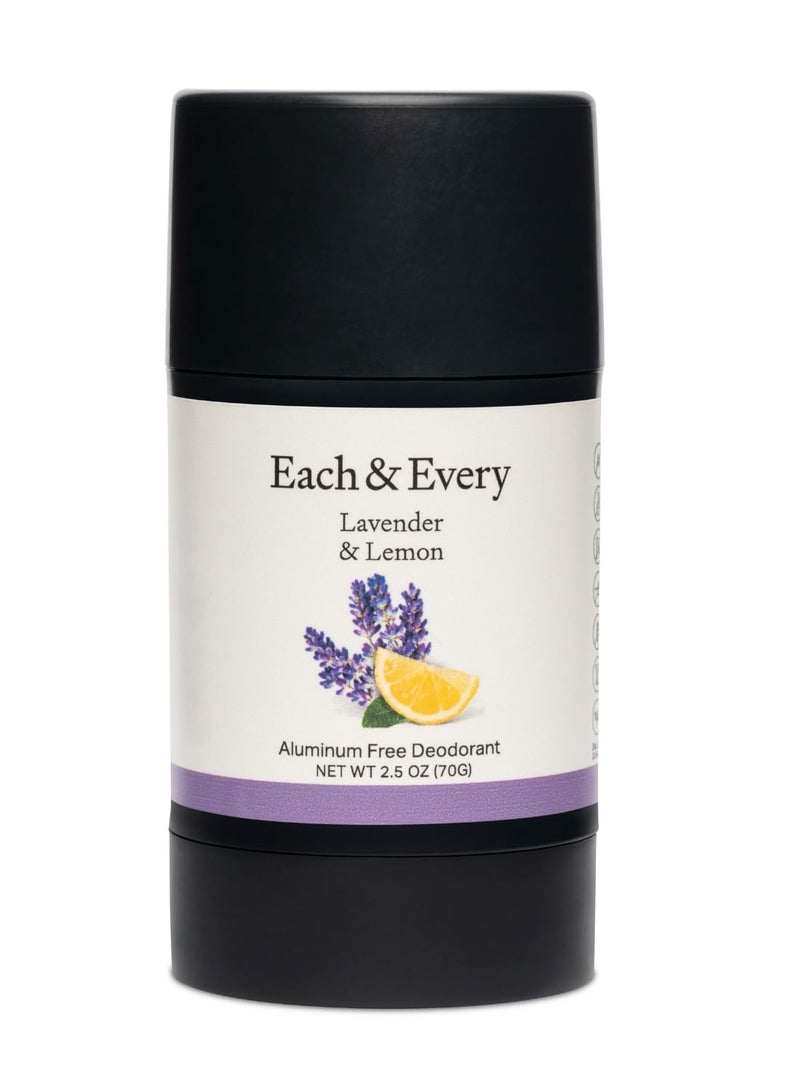 Each & Every All Natural Deodorant for Women & Men - Sensitive Skin, Plant-Based, Baking Soda & Aluminum-Free Deodorant - Clean Long Lasting 24 Hr Odor Control - Lavender & Lemon Travel Size, 2.5oz