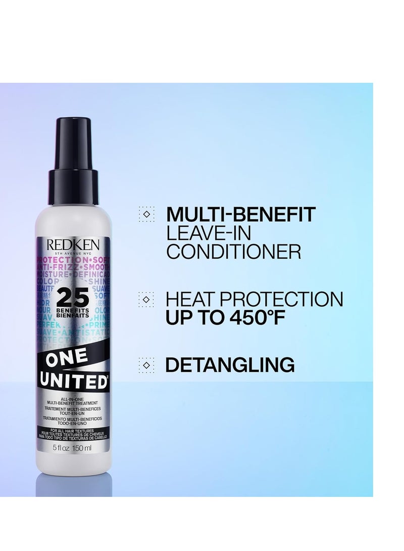 Redken One United Leave In Conditioner | Multi-Benefit Hair Treatment | Detangles, Nourishes, & Smooths Frizz | Heat Protection Spray for Blow Dry & Styling | For All Hair Types | Paraben Free