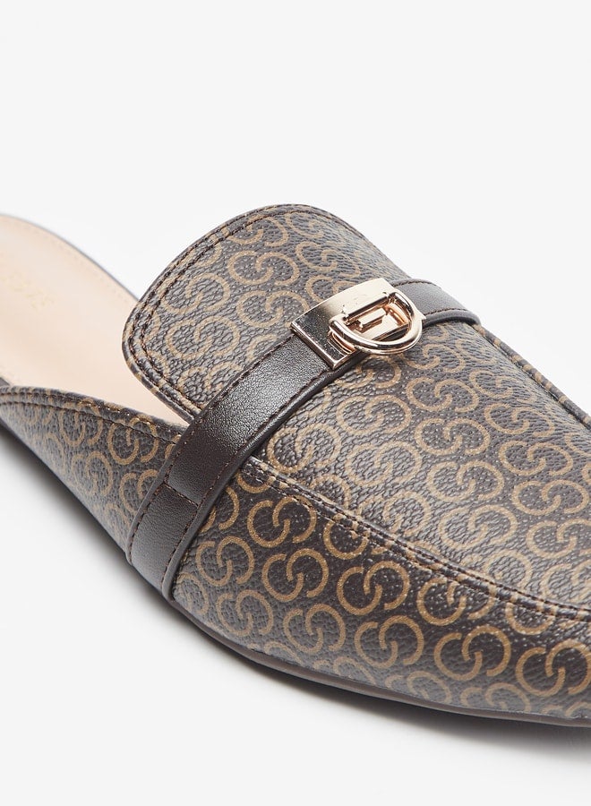 Women's Monogram Print Slip-On Mules with Metal Accent