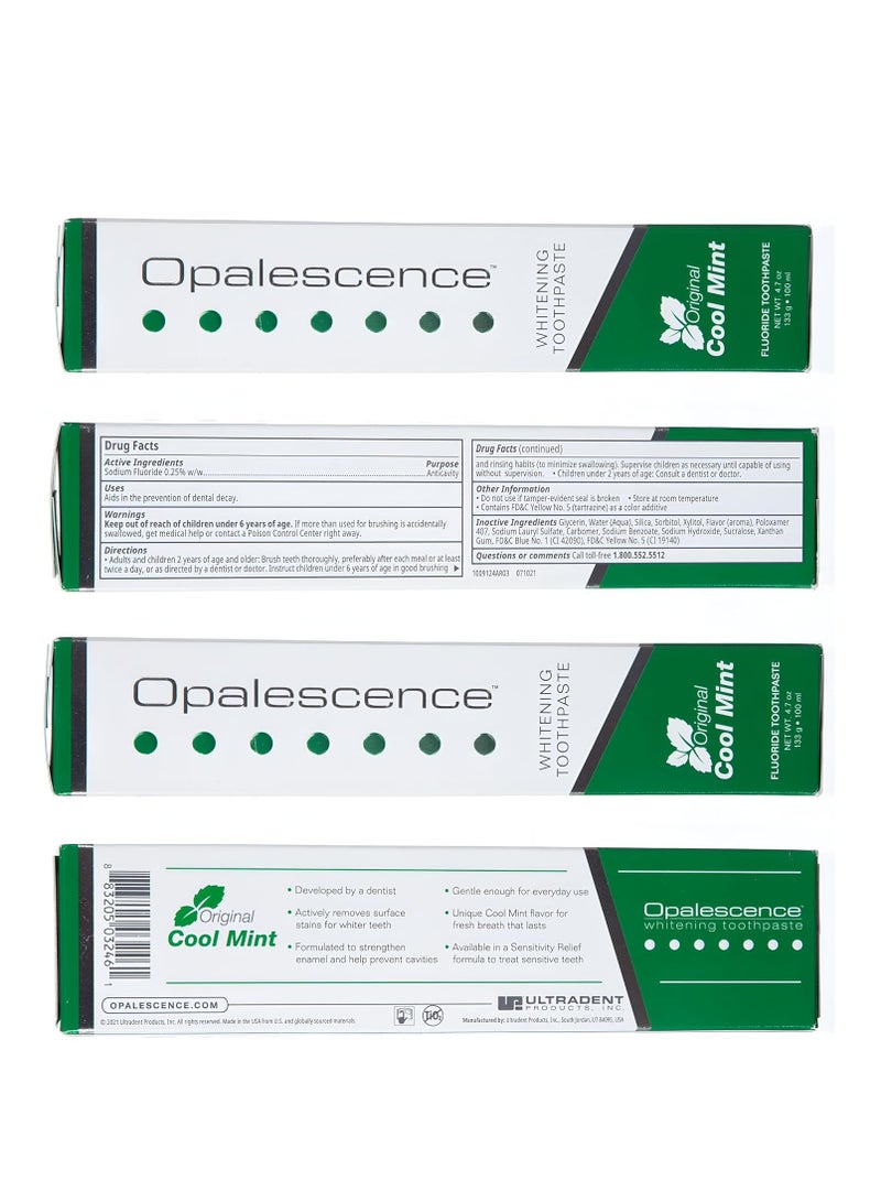 Opalescence Whitening Toothpaste Original Formula (Pack of 3) - Oral Care, Mint Flavor, Gluten Free - 4.7 Ounce - TP-5166-3