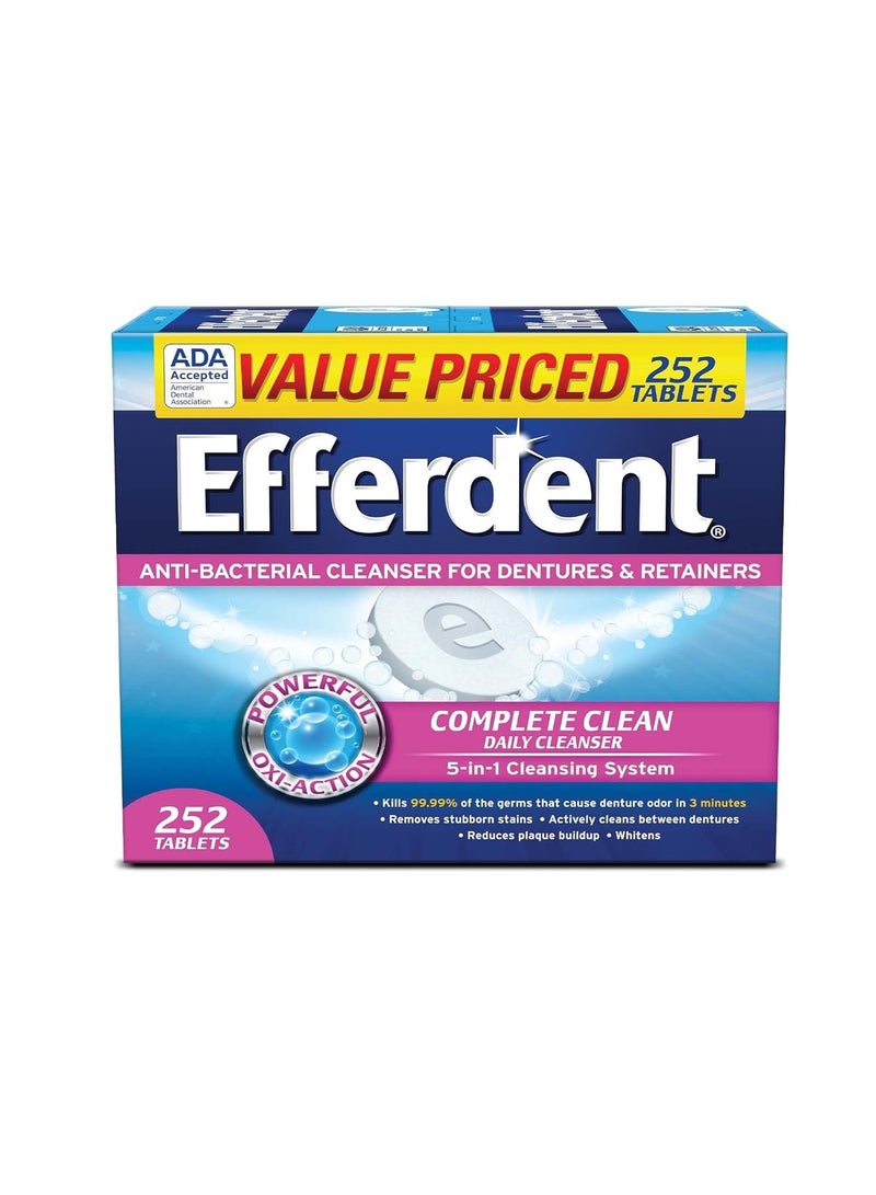 Efferdent Denture Cleanser Tablets, Complete Clean, Tablets, Multicolor, 252 Count