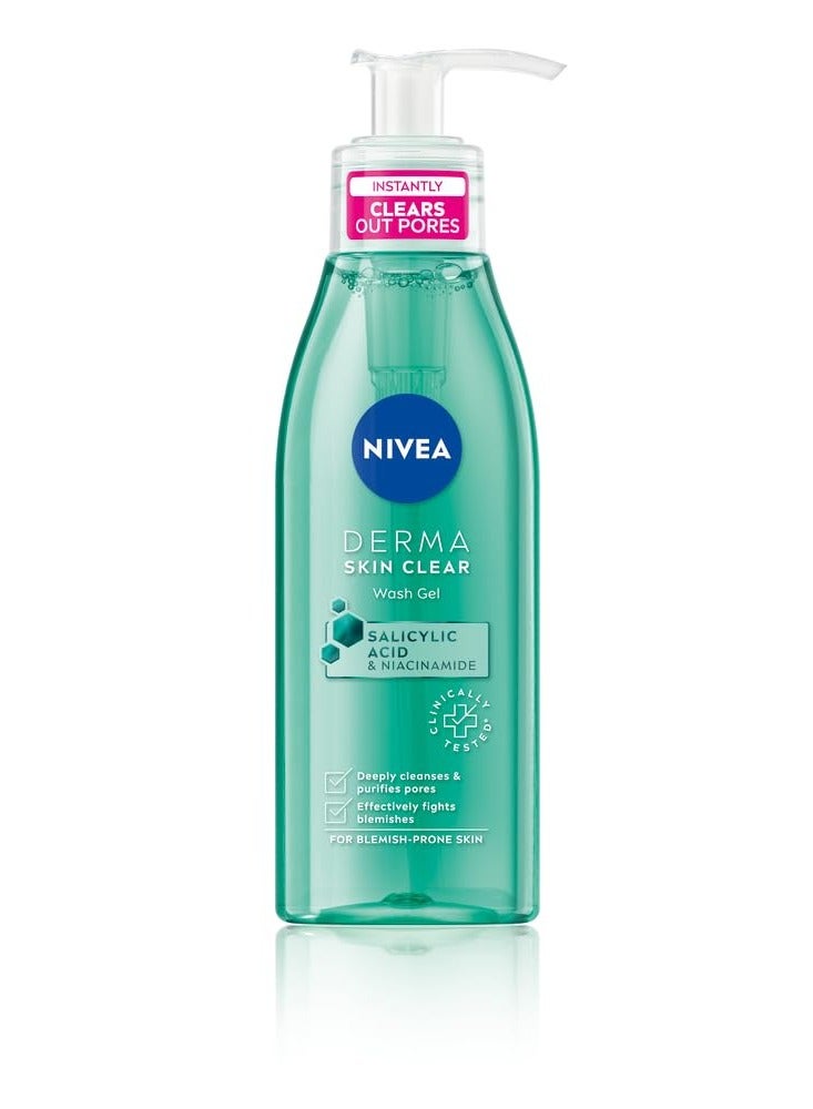 NIVEA Derma Skin Clear Wash Gel (150ml), Deep Cleansing Face Wash Gel, Salicylic Acid Face Wash Enriched with Niacinamide to Cleanse Pores and Remove Impurities