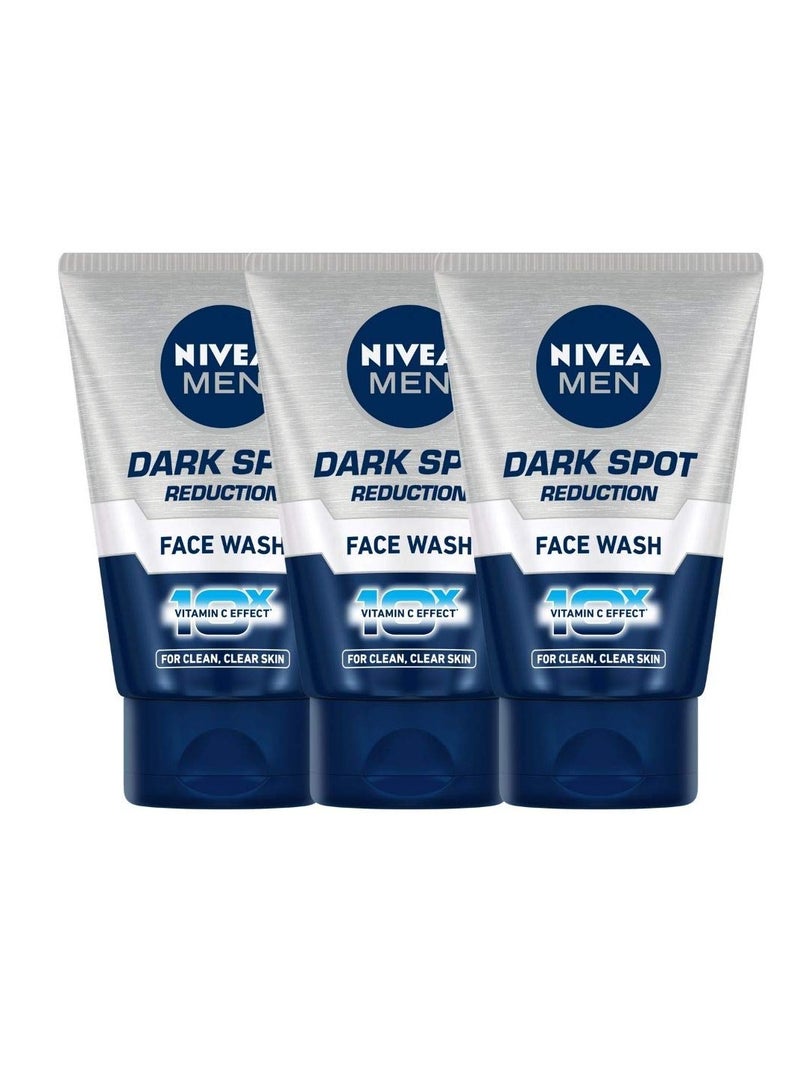 NIVEA MEN Dark Spot Reduction Face Wash 100 g (Pack of 3)| With Ginko and Ginseng Extracts for Clean, Healthy and Clear Skin 10 X Vitamin C Effect for Radiant Skin For Dark Spot Reduction