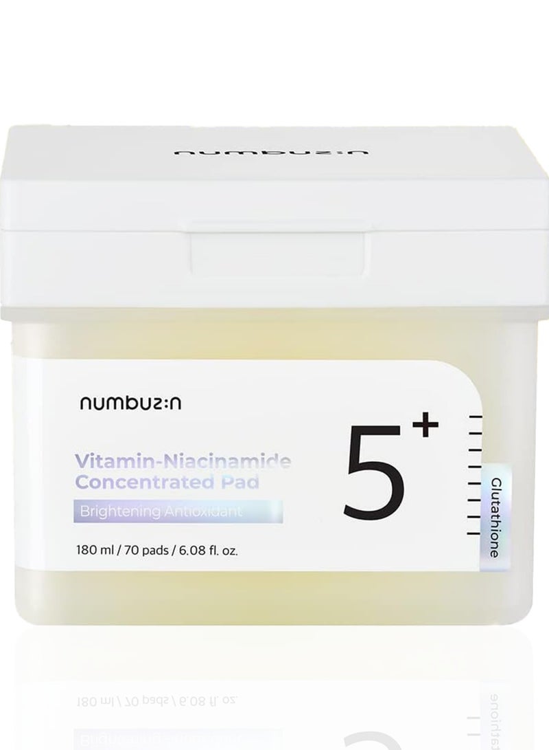 Numbuzin No.5+ Niacinamide Concentrated Toner Pads - 70 Pads with Glutathione, Niacinamide, PHA & LHA | 180ml Korean Skincare Set