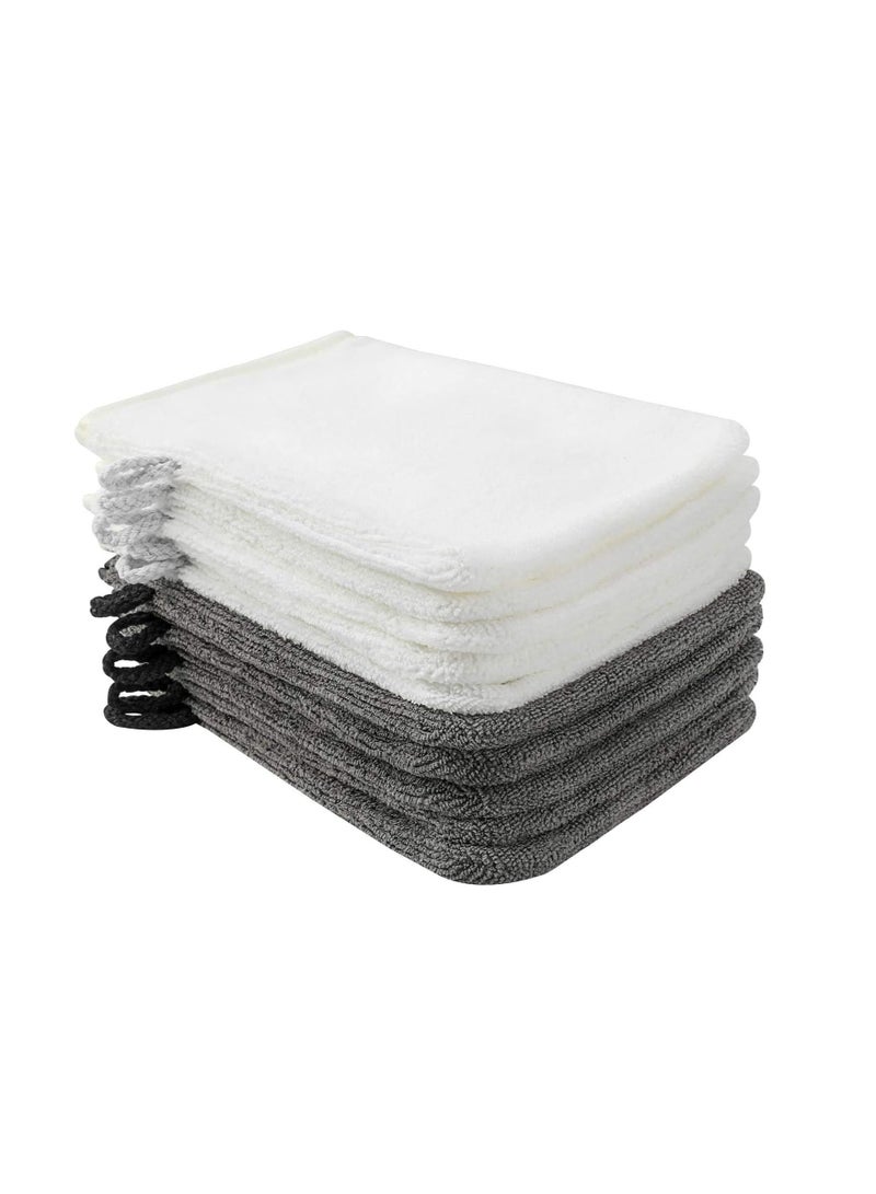 PHOGARY 10 Pack Microfiber Body Wash Mitts, Soft Face Mitten, Bath Spa Cloth, Reusable Makeup Remover Mitt Gloves, European Style Wash Cloth,6×8inch, White and Grey