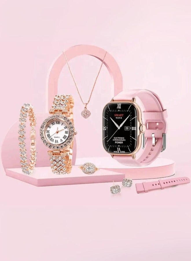 8Pcs Smart Watch Sets Lady Girl Smart Watch Suit Gift Box Packaging For Women Pink