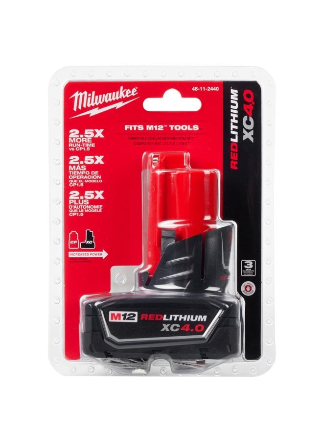 Milwaukee 48-11-2440 M12 Redlithium Xc 4.0 Extended Capacity Battery Pack