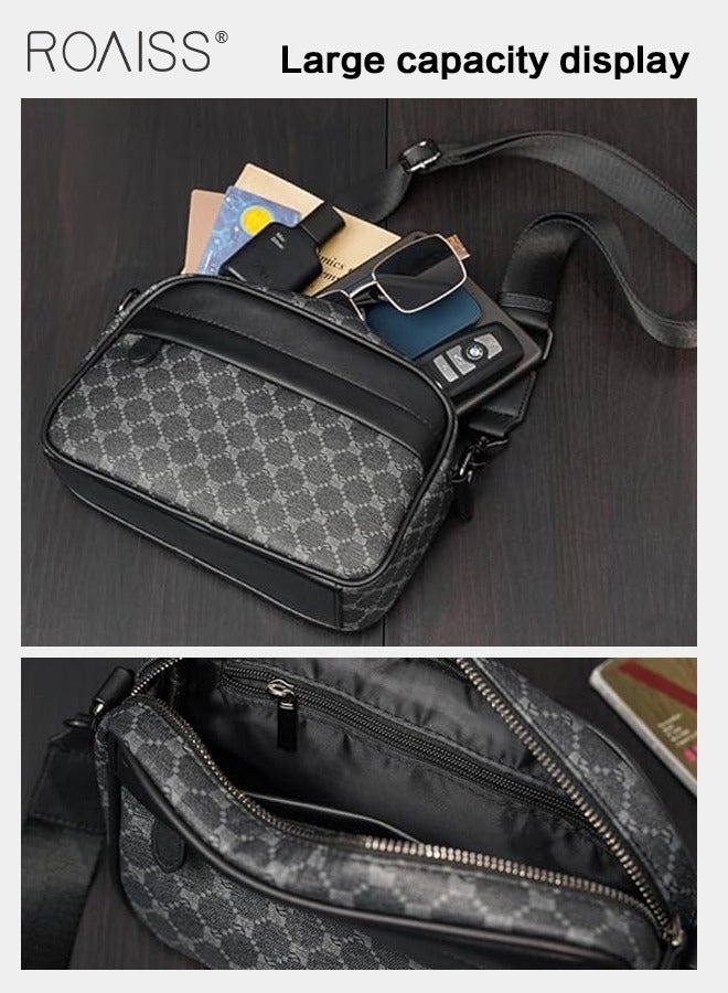 Plaid Pattern PU Leather Crossbody Bag for Men 5 Pockets Adjustable Strap Waterproof Large Capacity Shoulder Bag Mens Business Commuting Leisure Travel Street Trend Backpack