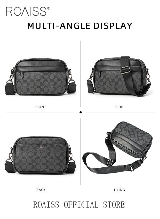 Plaid Pattern PU Leather Crossbody Bag for Men 5 Pockets Adjustable Strap Waterproof Large Capacity Shoulder Bag Mens Business Commuting Leisure Travel Street Trend Backpack