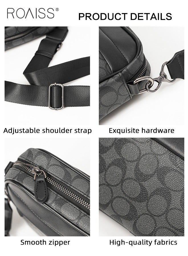 Plaid Pattern PU Leather Crossbody Bag for Men 5 Pockets Adjustable Strap Waterproof Large Capacity Shoulder Bag Mens Business Commuting Leisure Travel Street Trend Backpack