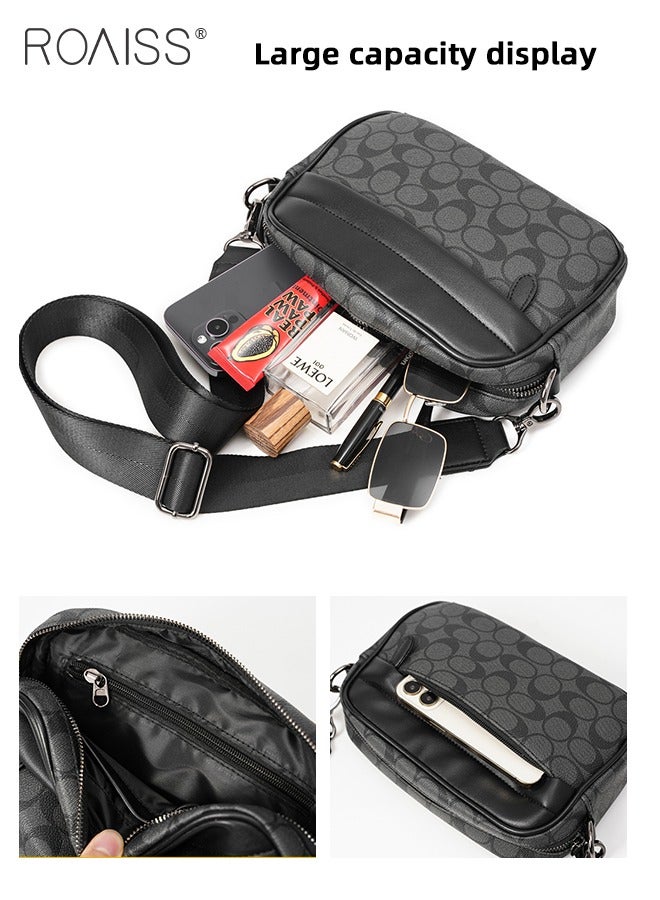 Plaid Pattern PU Leather Crossbody Bag for Men 5 Pockets Adjustable Strap Waterproof Large Capacity Shoulder Bag Mens Business Commuting Leisure Travel Street Trend Backpack