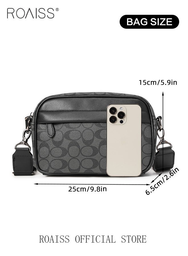 Plaid Pattern PU Leather Crossbody Bag for Men 5 Pockets Adjustable Strap Waterproof Large Capacity Shoulder Bag Mens Business Commuting Leisure Travel Street Trend Backpack